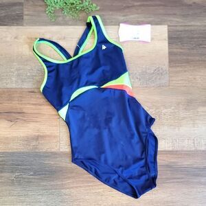 Aqua Sphere NWT Navy Blue One-Piece Swimsuit with Neon Accents Size 36 (M)